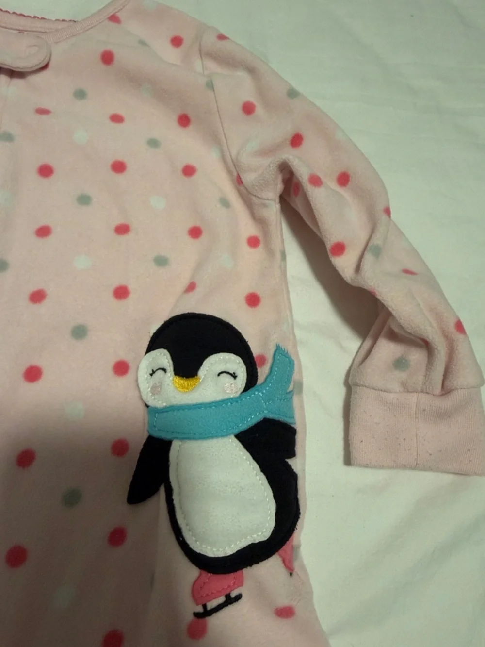 Pink Polka Dot Penguin One-Piece Footed Pajamas 24 months